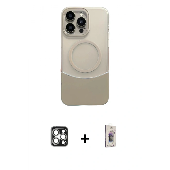 MARSİLYAN™- iPhone 16 Pro Max Kılıf Kozmos Form Özel Seri - Siyah Bilvis 3D Cam Ekran Koruyucu + PVD Metal Kamera Lens - GS