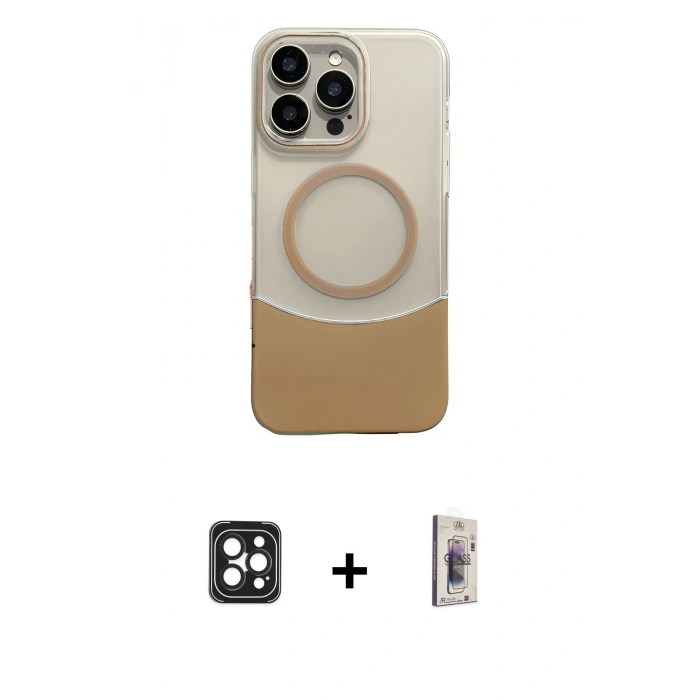 MARSİLYAN™- iPhone 16 Pro Max Kılıf Kozmos Form Özel Seri - Siyah Bilvis 3D Cam Ekran Koruyucu + PVD Metal Kamera Lens - SH