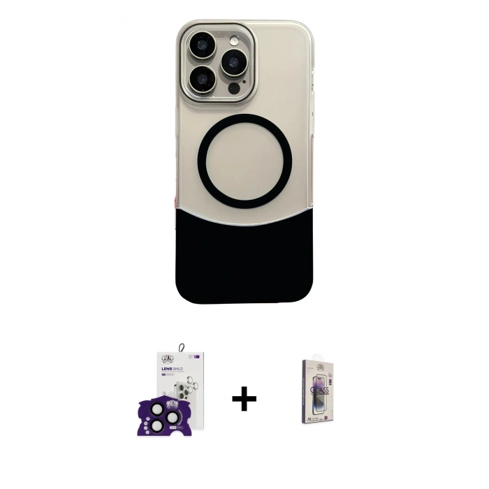 MARSİLYAN™- iPhone 16 Pro Max Kılıf Kozmos Form Özel Seri - Siyah Bilvis 3D Cam Ekran Koruyucu + Bilvis Titan Kamera Lens - SH