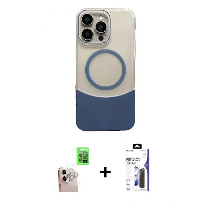 MARSİLYAN™- iPhone 16 Pro Max Kılıf Kozmos Form Özel Seri - Siyah Bilvis 3X AR Hayalet Cam Ekran Koruyucu + Raze Metal Kamera Lens - NLGY