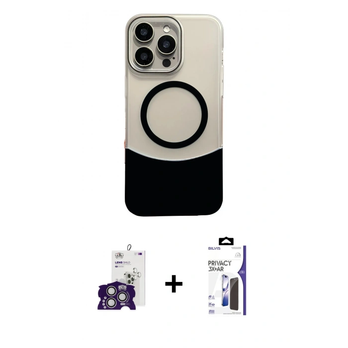 MARSİLYAN™- iPhone 16 Pro Max Kılıf Kozmos Form Özel Seri - Siyah Bilvis 3X AR Hayalet Cam Ekran Koruyucu + Bilvis Titan Kamera Lens - GS