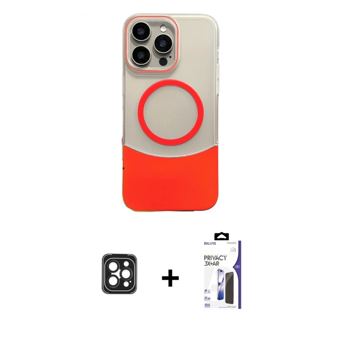 MARSİLYAN™- iPhone 16 Pro Max Kılıf Kozmos Form Özel Seri - Siyah Bilvis 3X AR Hayalet Cam Ekran Koruyucu + PVD Metal Kamera Lens - SH