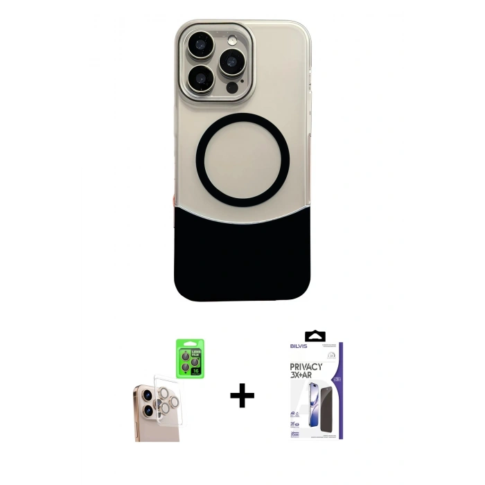 MARSİLYAN™- iPhone 16 Pro Max Kılıf Kozmos Form Özel Seri - Siyah Bilvis 3X AR Hayalet Cam Ekran Koruyucu + Raze Metal Kamera Lens - NLGY
