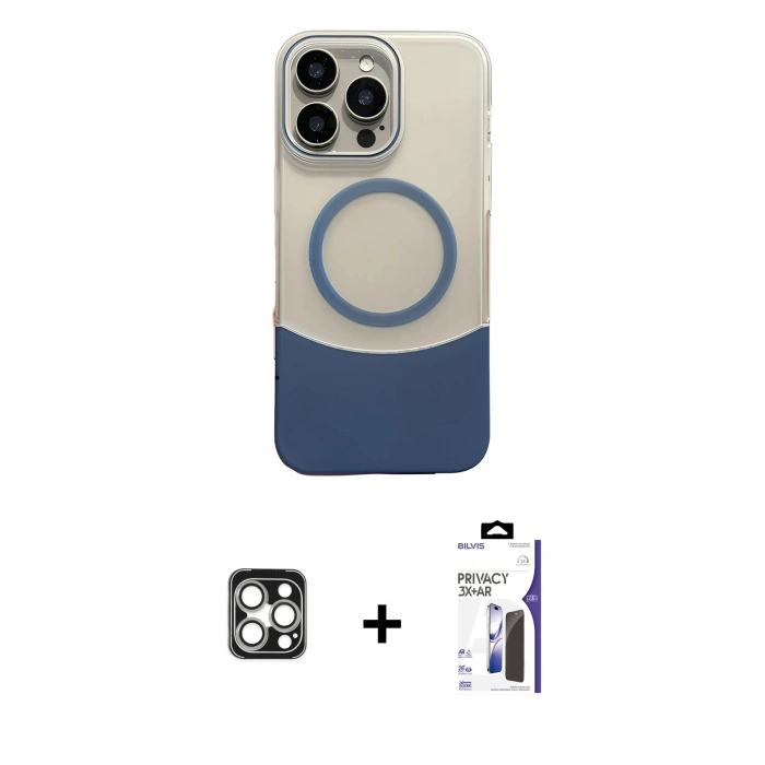 MARSİLYAN™- iPhone 16 Pro Max Kılıf Kozmos Form Özel Seri - Siyah Bilvis 3X AR Hayalet Cam Ekran Koruyucu + PVD Metal Kamera Lens - GS