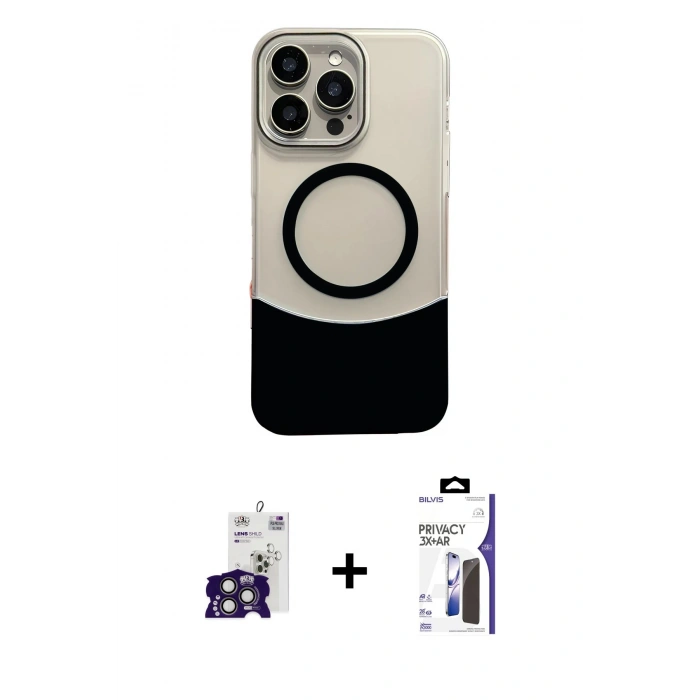 MARSİLYAN™- iPhone 16 Pro Max Kılıf Kozmos Form Özel Seri - Siyah Bilvis 3X AR Hayalet Cam Ekran Koruyucu + Bilvis Titan Kamera Lens - TMGI