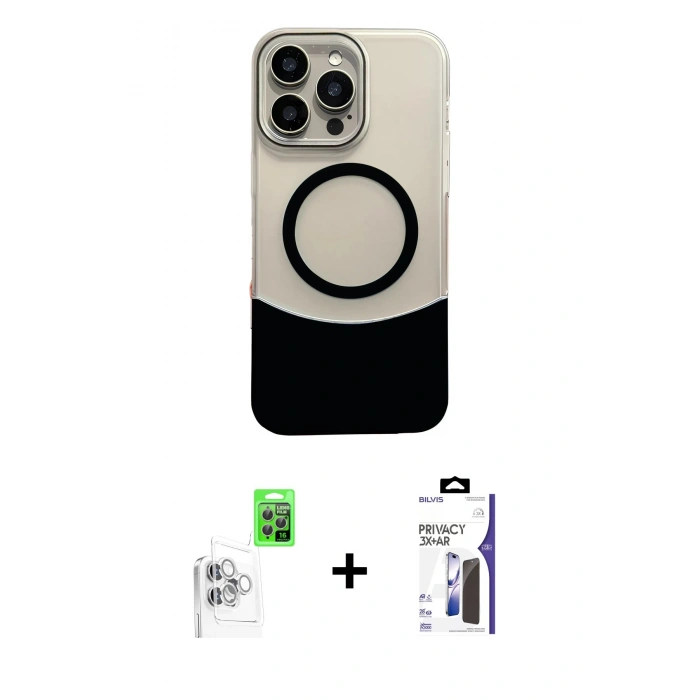 MARSİLYAN™- iPhone 16 Pro Max Kılıf Kozmos Form Özel Seri - Siyah Bilvis 3X AR Hayalet Cam Ekran Koruyucu + Raze Metal Kamera Lens - BZ