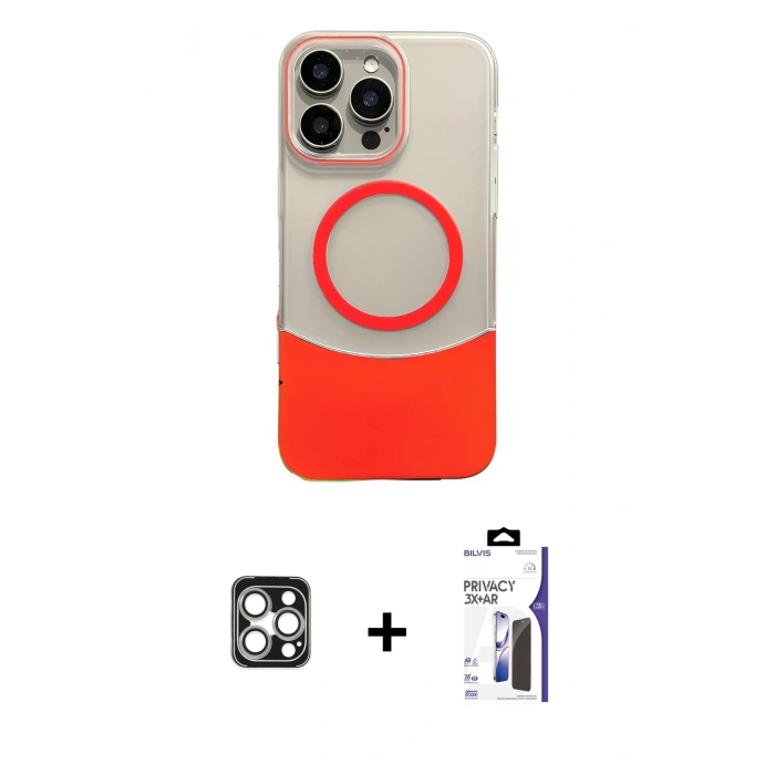 MARSİLYAN™- iPhone 16 Pro Max Kılıf Kozmos Form Özel Seri - Siyah Bilvis 3X AR Hayalet Cam Ekran Koruyucu + PVD Metal Kamera Lens - GS