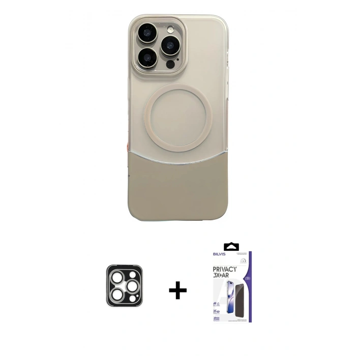 MARSİLYAN™- iPhone 16 Pro Max Kılıf Kozmos Form Özel Seri - Siyah Bilvis 3X AR Hayalet Cam Ekran Koruyucu + PVD Metal Kamera Lens - GS