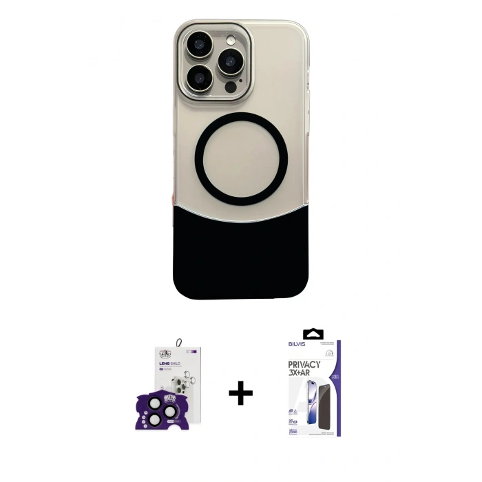 MARSİLYAN™- iPhone 16 Pro Max Kılıf Kozmos Form Özel Seri - Siyah Bilvis 3X AR Hayalet Cam Ekran Koruyucu + Bilvis Titan Kamera Lens - SH