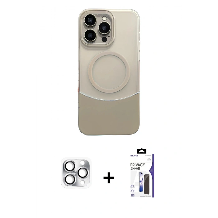 MARSİLYAN™- iPhone 16 Pro Max Kılıf Kozmos Form Özel Seri - Siyah Bilvis 3X AR Hayalet Cam Ekran Koruyucu + Pers Alüminyum Kamera Lens - GS