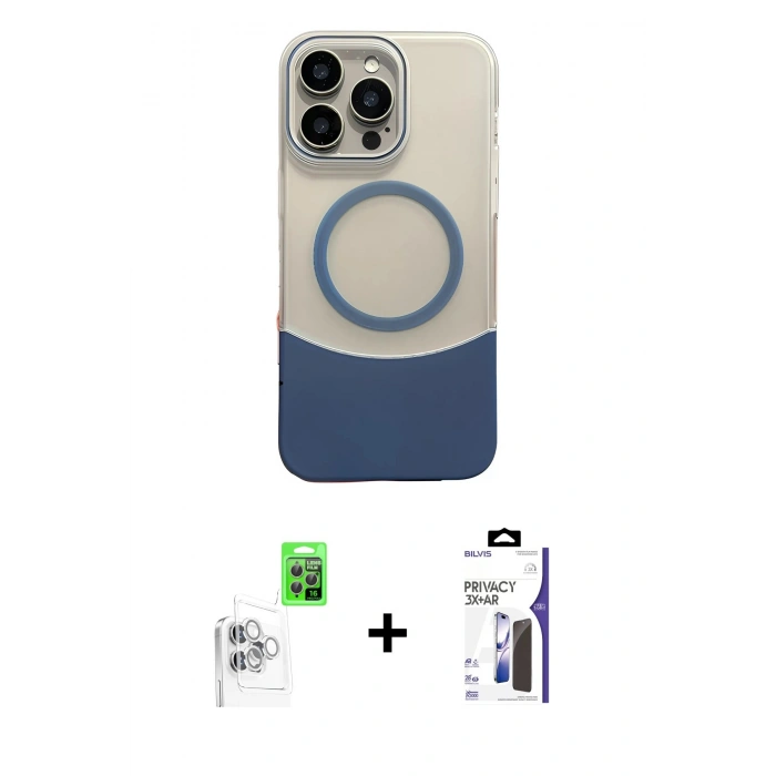MARSİLYAN™- iPhone 16 Pro Max Kılıf Kozmos Form Özel Seri - Siyah Bilvis 3X AR Hayalet Cam Ekran Koruyucu + Raze Metal Kamera Lens - BZ