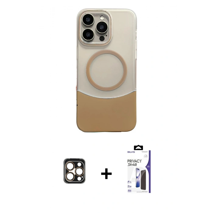 MARSİLYAN™- iPhone 16 Pro Max Kılıf Kozmos Form Özel Seri - Siyah Bilvis 3X AR Hayalet Cam Ekran Koruyucu + PVD Metal Kamera Lens - GD