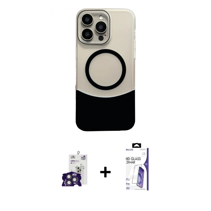 MARSİLYAN™- iPhone 16 Pro Max Kılıf Kozmos Form Özel Seri - Siyah Bilvis 3X AR HD Cam Ekran Koruyucu + Bilvis Titan Kamera Lens - TMGI