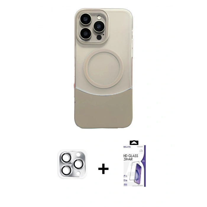 MARSİLYAN™- iPhone 16 Pro Max Kılıf Kozmos Form Özel Seri - Siyah Bilvis 3X AR HD Cam Ekran Koruyucu + Pers Alüminyum Kamera Lens - GS