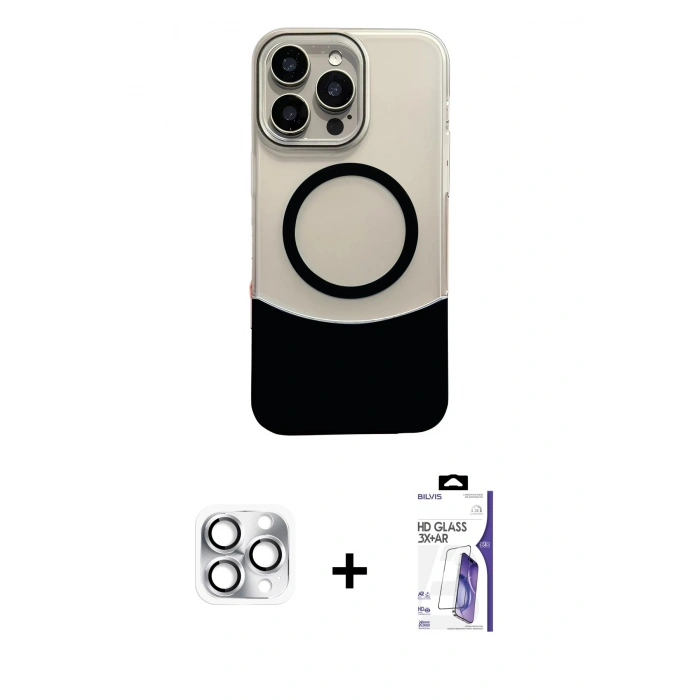 MARSİLYAN™- iPhone 16 Pro Max Kılıf Kozmos Form Özel Seri - Siyah Bilvis 3X AR HD Cam Ekran Koruyucu + Pers Alüminyum Kamera Lens - GS