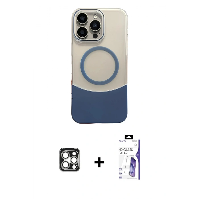 MARSİLYAN™- iPhone 16 Pro Max Kılıf Kozmos Form Özel Seri - Siyah Bilvis 3X AR HD Cam Ekran Koruyucu + PVD Metal Kamera Lens - GS