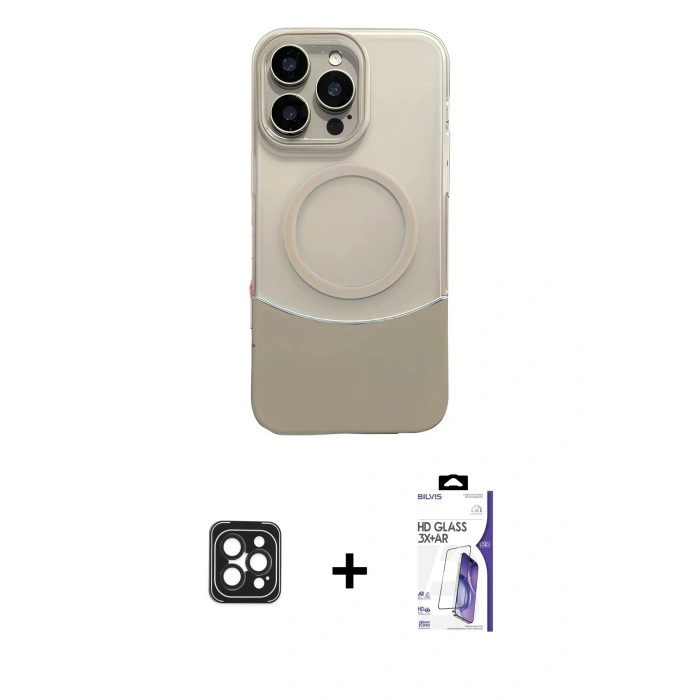 MARSİLYAN™- iPhone 16 Pro Max Kılıf Kozmos Form Özel Seri - Siyah Bilvis 3X AR HD Cam Ekran Koruyucu + PVD Metal Kamera Lens - SH