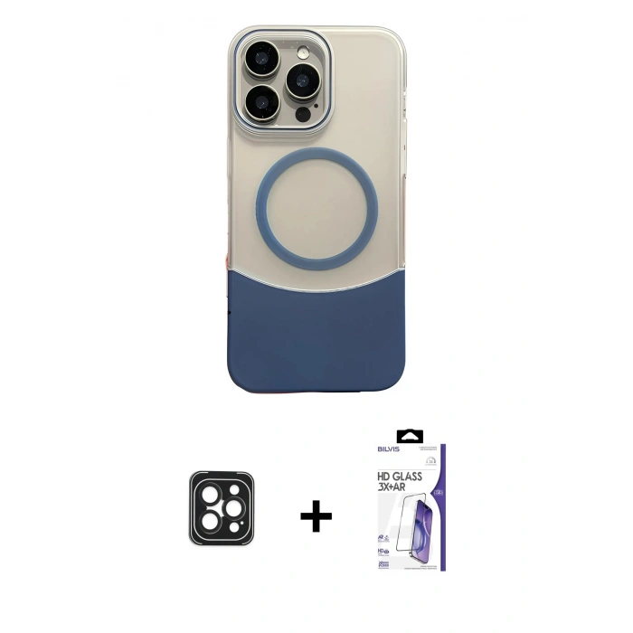 MARSİLYAN™- iPhone 16 Pro Max Kılıf Kozmos Form Özel Seri - Siyah Bilvis 3X AR HD Cam Ekran Koruyucu + PVD Metal Kamera Lens - SH