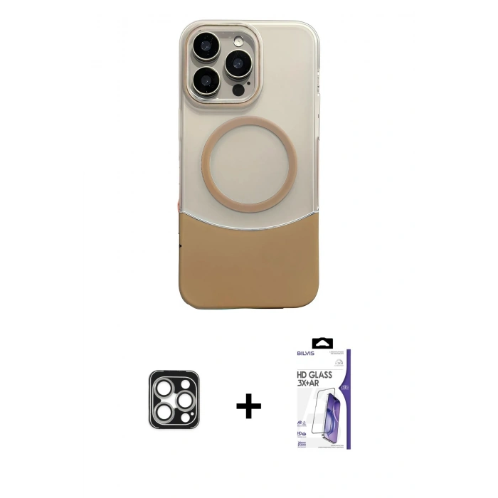 MARSİLYAN™- iPhone 16 Pro Max Kılıf Kozmos Form Özel Seri - Siyah Bilvis 3X AR HD Cam Ekran Koruyucu + PVD Metal Kamera Lens - GS