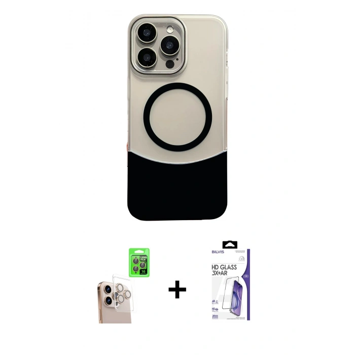 MARSİLYAN™- iPhone 16 Pro Max Kılıf Kozmos Form Özel Seri - Siyah Bilvis 3X AR HD Cam Ekran Koruyucu + Raze Metal Kamera Lens - NLGY