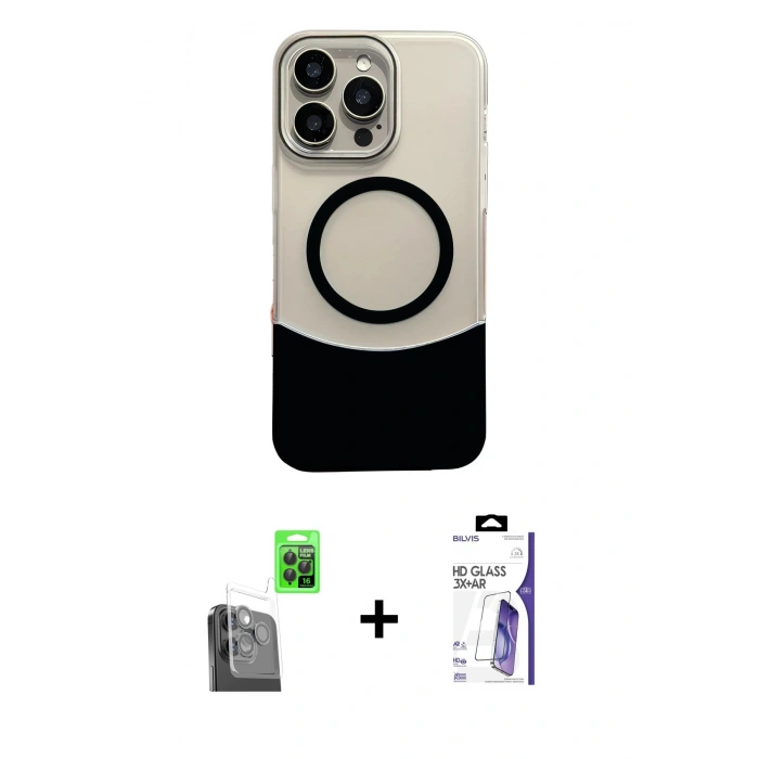 MARSİLYAN™- iPhone 16 Pro Max Kılıf Kozmos Form Özel Seri - Siyah Bilvis 3X AR HD Cam Ekran Koruyucu + Raze Metal Kamera Lens - SH