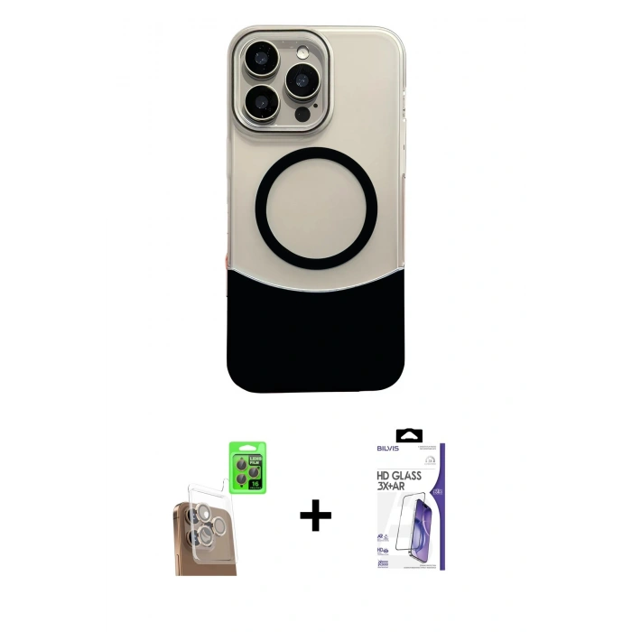 MARSİLYAN™- iPhone 16 Pro Max Kılıf Kozmos Form Özel Seri - Siyah Bilvis 3X AR HD Cam Ekran Koruyucu + Raze Metal Kamera Lens - CLTM