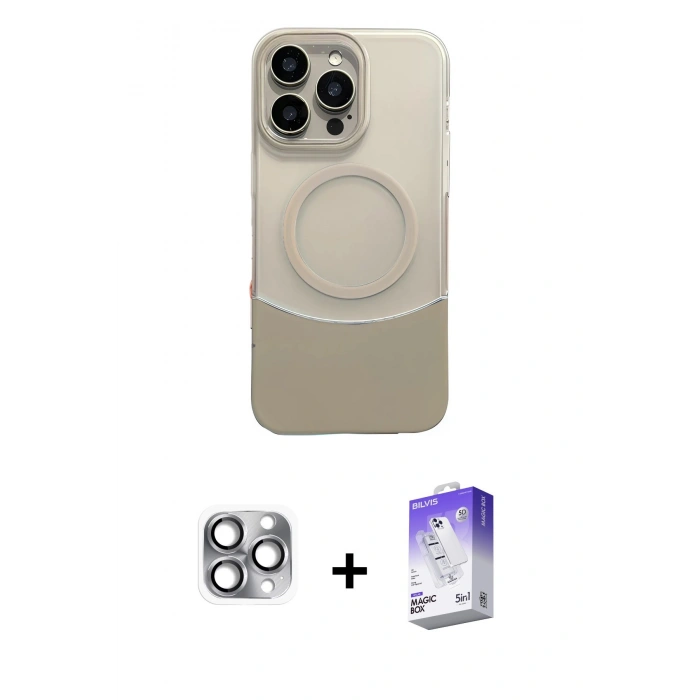 MARSİLYAN™- iPhone 16 Pro Max Kılıf Kozmos Form Özel Seri - Siyah Bilvis 5in1 3D Magic Cam Ekran Koruyucu + Gri Pers Alüminyum Kamera Lens