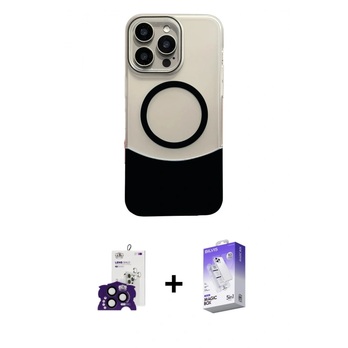 MARSİLYAN™- iPhone 16 Pro Max Kılıf Kozmos Form Özel Seri - Siyah Bilvis 5in1 3D Magic Cam Ekran Koruyucu + Bilvis Titan Kamera Lens - SH