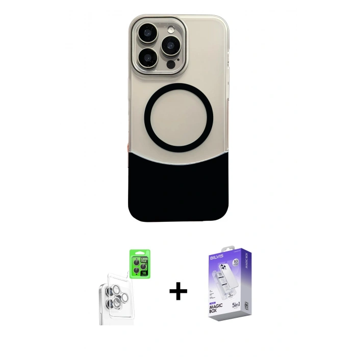 MARSİLYAN™- iPhone 16 Pro Max Kılıf Kozmos Form Özel Seri - Siyah Bilvis 5in1 3D Magic Cam Ekran Koruyucu + Raze Metal Kamera Lens - BZ