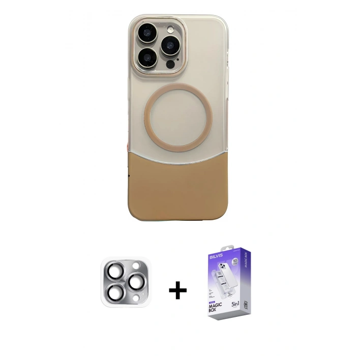 MARSİLYAN™- iPhone 16 Pro Max Kılıf Kozmos Form Özel Seri - Siyah Bilvis 5in1 3D Magic Cam Ekran Koruyucu + Gri Pers Alüminyum Kamera Lens