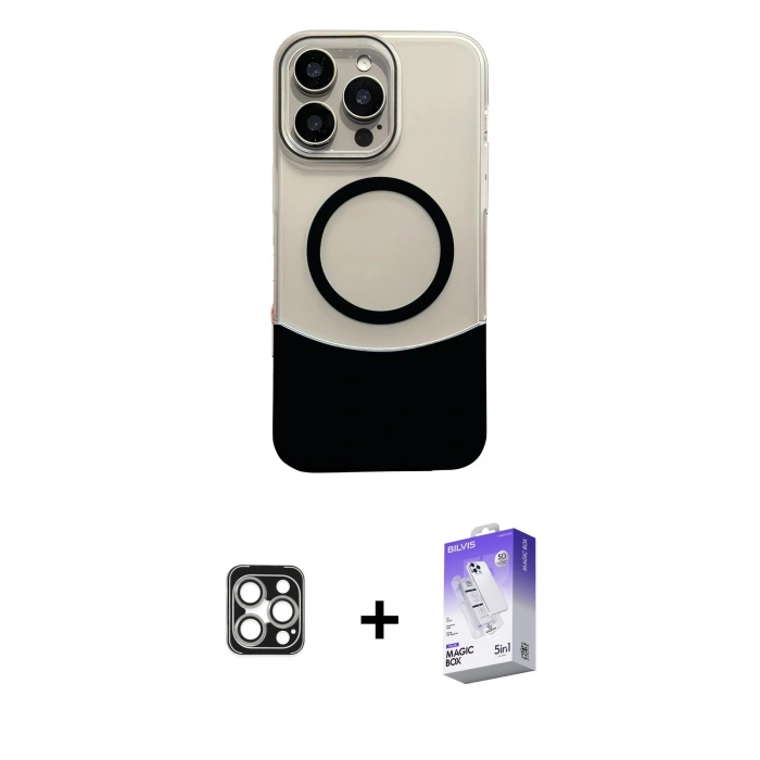 MARSİLYAN™- iPhone 16 Pro Max Kılıf Kozmos Form Özel Seri - Siyah Bilvis 5in1 3D Magic Cam Ekran Koruyucu + PVD Metal Kamera Lens - GS