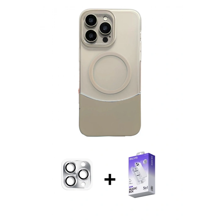 MARSİLYAN™- iPhone 16 Pro Max Kılıf Kozmos Form Özel Seri - Siyah Bilvis 5in1 3D Magic Cam Ekran Koruyucu + Pers Alüminyum Kamera Lens - GS