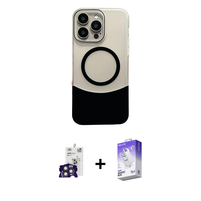 MARSİLYAN™- iPhone 16 Pro Max Kılıf Kozmos Form Özel Seri - Siyah Bilvis 5in1 3D Magic Cam Ekran Koruyucu + Titanyum Gri Bilvis Titan Kamera Lens