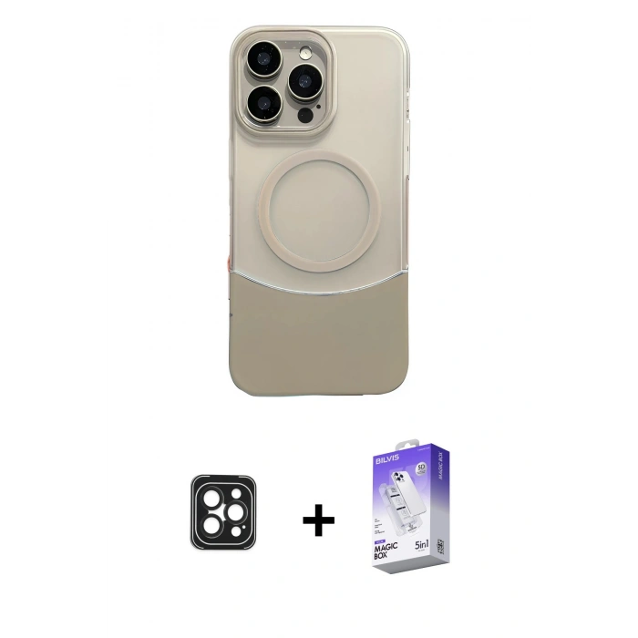 MARSİLYAN™- iPhone 16 Pro Max Kılıf Kozmos Form Özel Seri - Siyah Bilvis 5in1 3D Magic Cam Ekran Koruyucu + Siyah PVD Metal Kamera Lens
