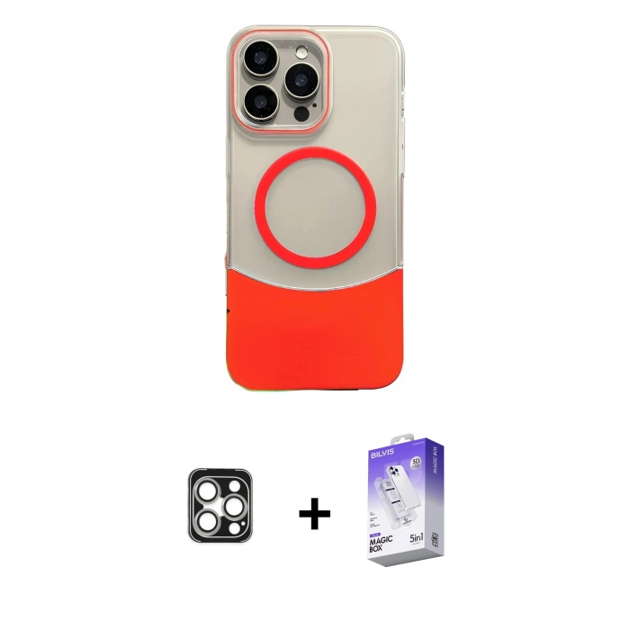 MARSİLYAN™- iPhone 16 Pro Max Kılıf Kozmos Form Özel Seri - Siyah Bilvis 5in1 3D Magic Cam Ekran Koruyucu + PVD Metal Kamera Lens - GS