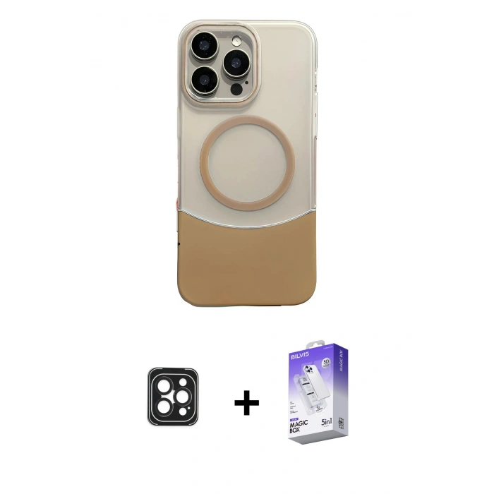MARSİLYAN™- iPhone 16 Pro Max Kılıf Kozmos Form Özel Seri - Siyah Bilvis 5in1 3D Magic Cam Ekran Koruyucu + Siyah PVD Metal Kamera Lens