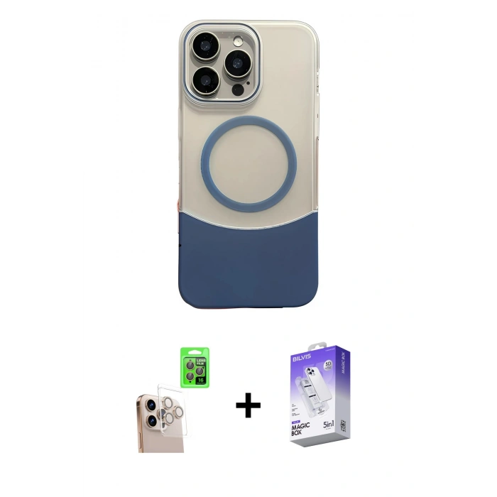 MARSİLYAN™- iPhone 16 Pro Max Kılıf Kozmos Form Özel Seri - Siyah Bilvis 5in1 3D Magic Cam Ekran Koruyucu + Raze Metal Kamera Lens - NLGY