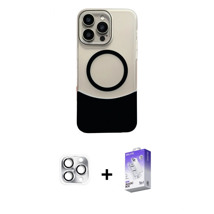 MARSİLYAN™- iPhone 16 Pro Max Kılıf Kozmos Form Özel Seri - Siyah Bilvis 5in1 3D Magic Cam Ekran Koruyucu + Pers Alüminyum Kamera Lens - GS