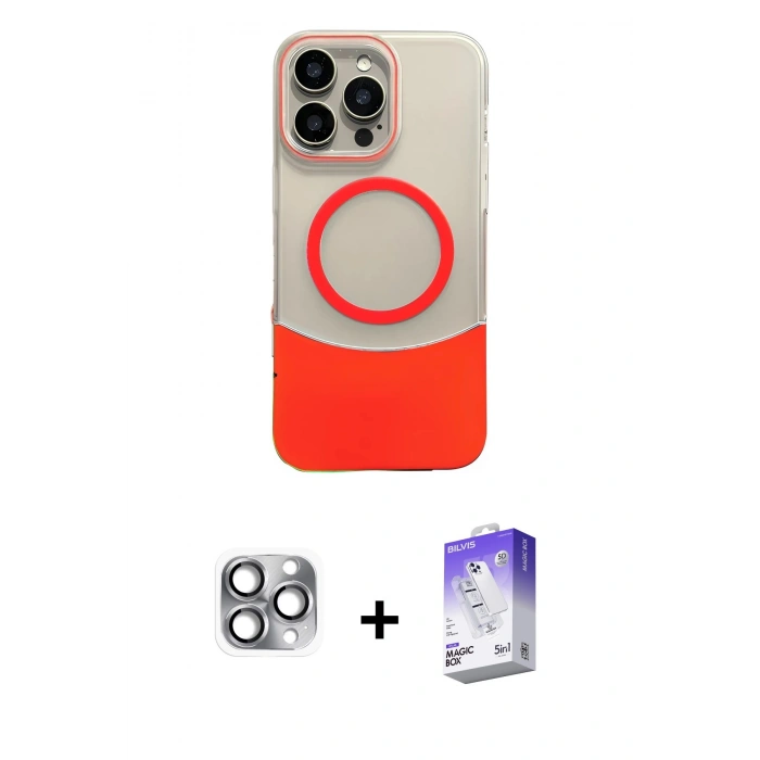 MARSİLYAN™- iPhone 16 Pro Max Kılıf Kozmos Form Özel Seri - Siyah Bilvis 5in1 3D Magic Cam Ekran Koruyucu + Gri Pers Alüminyum Kamera Lens