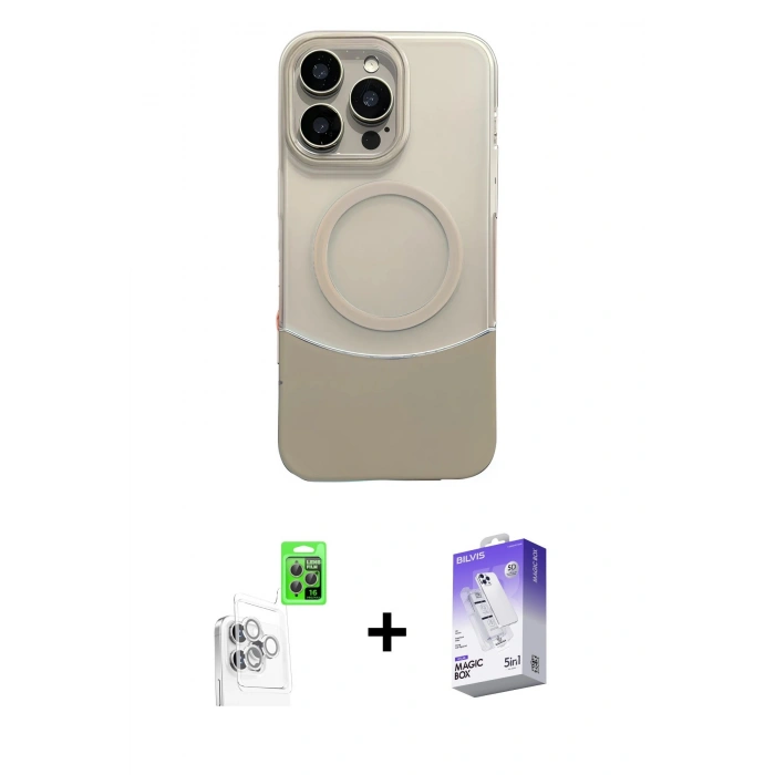 MARSİLYAN™- iPhone 16 Pro Max Kılıf Kozmos Form Özel Seri - Siyah Bilvis 5in1 3D Magic Cam Ekran Koruyucu + Raze Metal Kamera Lens - BZ
