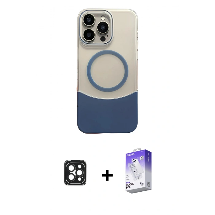 MARSİLYAN™- iPhone 16 Pro Max Kılıf Kozmos Form Özel Seri - Siyah Bilvis 5in1 3D Magic Cam Ekran Koruyucu + Siyah PVD Metal Kamera Lens