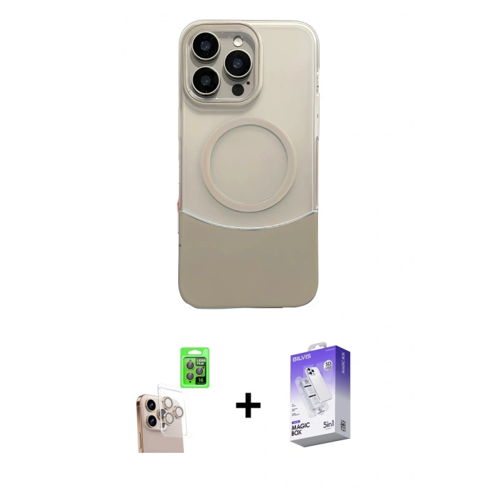 MARSİLYAN™- iPhone 16 Pro Max Kılıf Kozmos Form Özel Seri - Siyah Bilvis 5in1 3D Magic Cam Ekran Koruyucu + Raze Metal Kamera Lens - NLGY