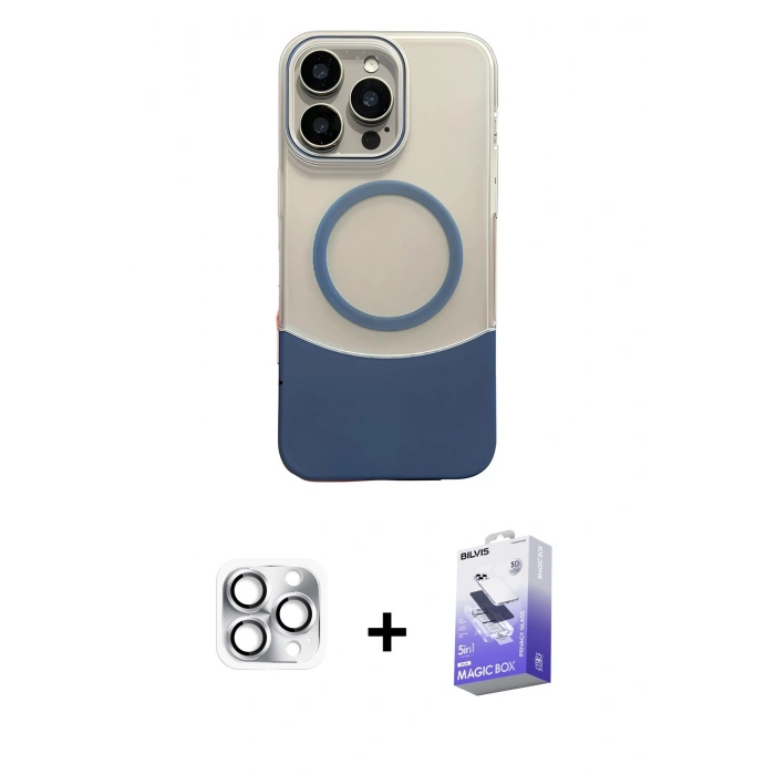 MARSİLYAN™- iPhone 16 Pro Max Kılıf Kozmos Form Özel Seri - Siyah Bilvis 5in1 5D Magic Hayalet Cam Ekran Koruyucu + Pers Alüminyum Kamera Lens - GS