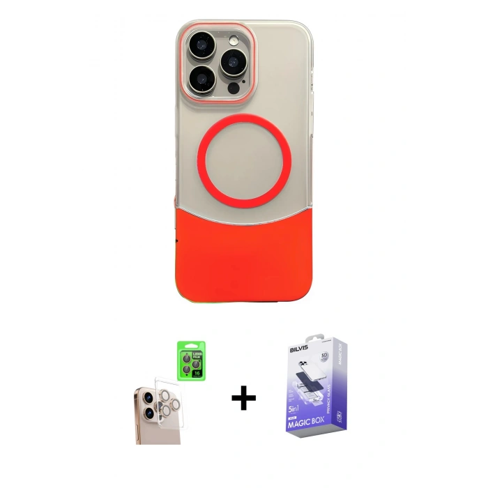 MARSİLYAN™- iPhone 16 Pro Max Kılıf Kozmos Form Özel Seri - Siyah Bilvis 5in1 5D Magic Hayalet Cam Ekran Koruyucu + Raze Metal Kamera Lens - NLGY