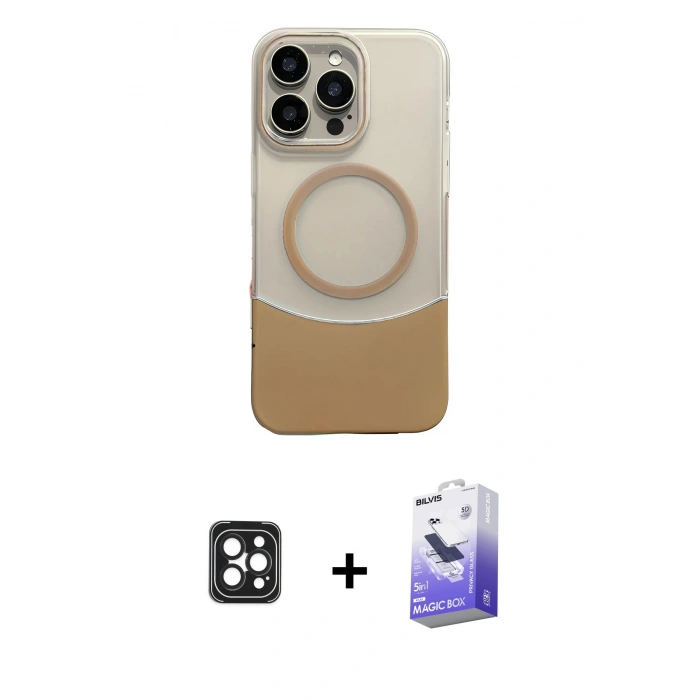 MARSİLYAN™- iPhone 16 Pro Max Kılıf Kozmos Form Özel Seri - Siyah Bilvis 5in1 5D Magic Hayalet Cam Ekran Koruyucu + PVD Metal Kamera Lens - SH