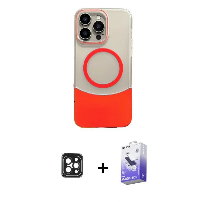 MARSİLYAN™- iPhone 16 Pro Max Kılıf Kozmos Form Özel Seri - Siyah Bilvis 5in1 5D Magic Hayalet Cam Ekran Koruyucu + PVD Metal Kamera Lens - SH