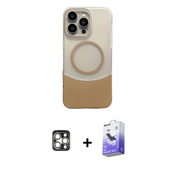 MARSİLYAN™- iPhone 16 Pro Max Kılıf Kozmos Form Özel Seri - Siyah Bilvis 5in1 5D Magic Hayalet Cam Ekran Koruyucu + PVD Metal Kamera Lens - GS