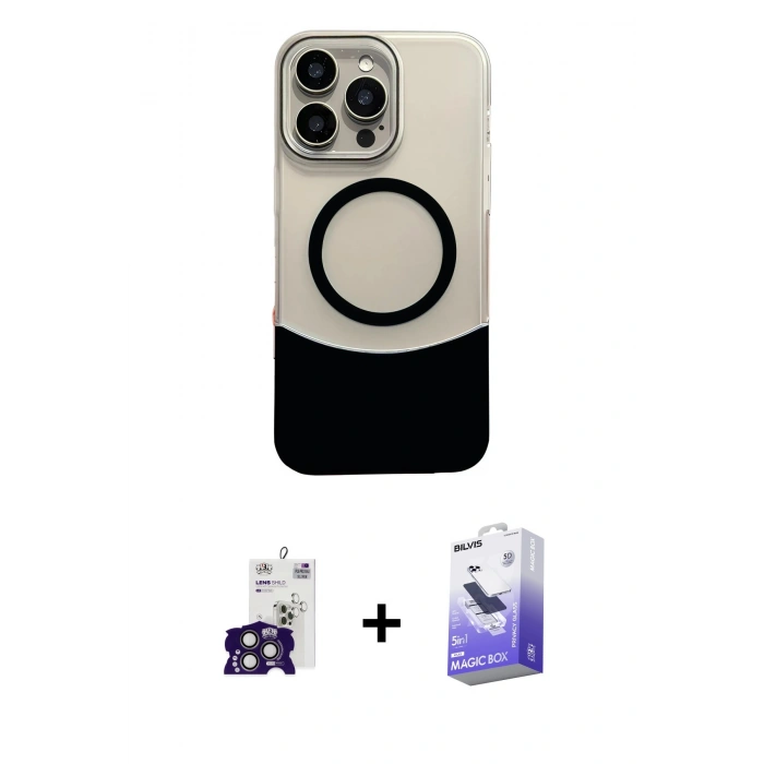 MARSİLYAN™- iPhone 16 Pro Max Kılıf Kozmos Form Özel Seri - Siyah Bilvis 5in1 5D Magic Hayalet Cam Ekran Koruyucu + Bilvis Titan Kamera Lens - TMGI