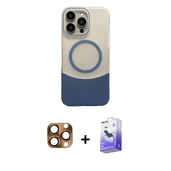 MARSİLYAN™- iPhone 16 Pro Max Kılıf Kozmos Form Özel Seri - Siyah Bilvis 5in1 5D Magic Hayalet Cam Ekran Koruyucu + Pers Alüminyum Kamera Lens - CLTM