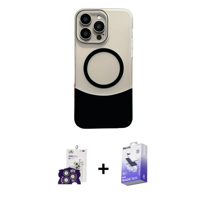 MARSİLYAN™- iPhone 16 Pro Max Kılıf Kozmos Form Özel Seri - Siyah Bilvis 5in1 5D Magic Hayalet Cam Ekran Koruyucu + Bilvis Titan Kamera Lens - GS